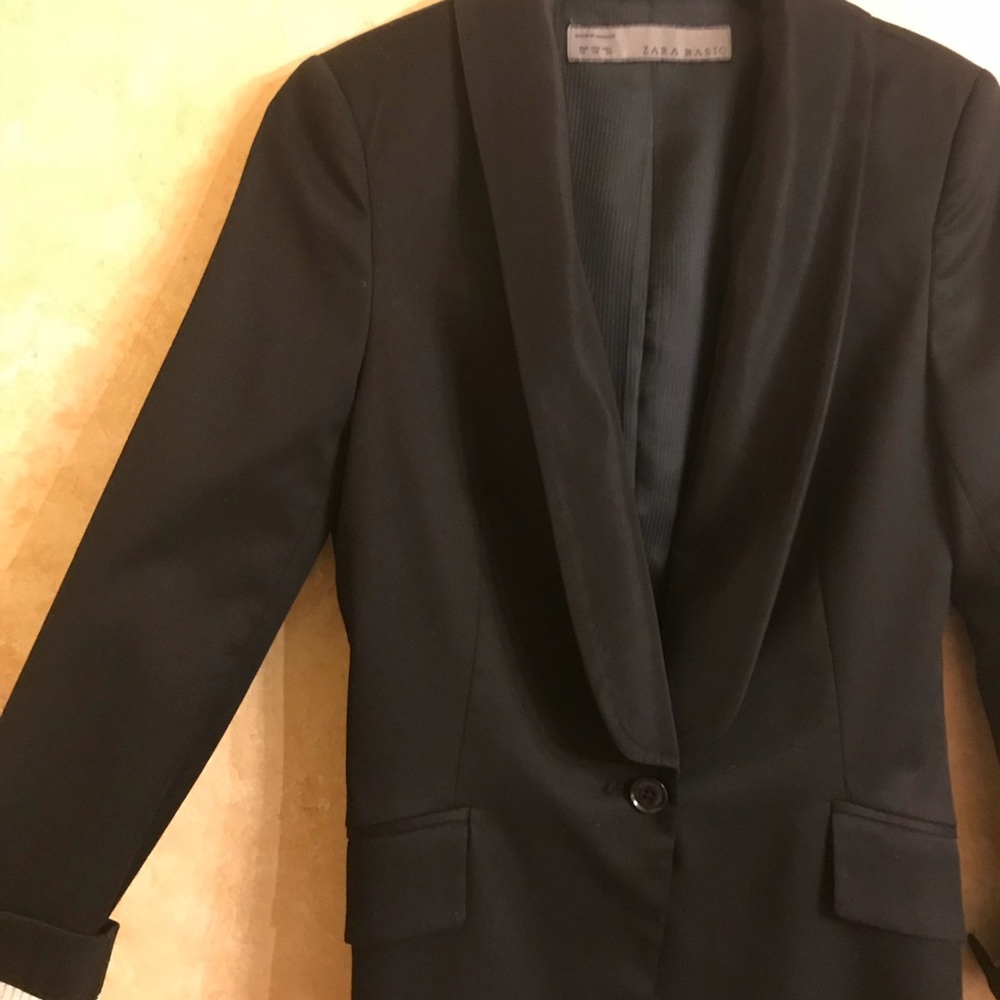 Zara Basic Long One Button Black Blazer - image 2